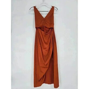Abercrombie Fitch Women's Midi Dress Size SP Orange Satin Cut Out V Neck NWOT